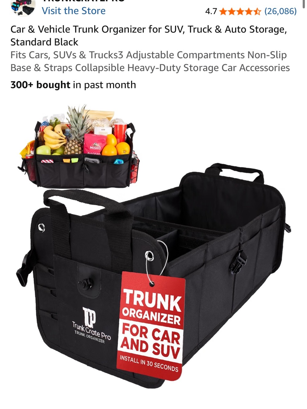 Black Car Trunk Organizer - Collapsible Storage for SUV & Auto